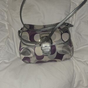 Coach Purple and Silver Signature Crossbody Bag